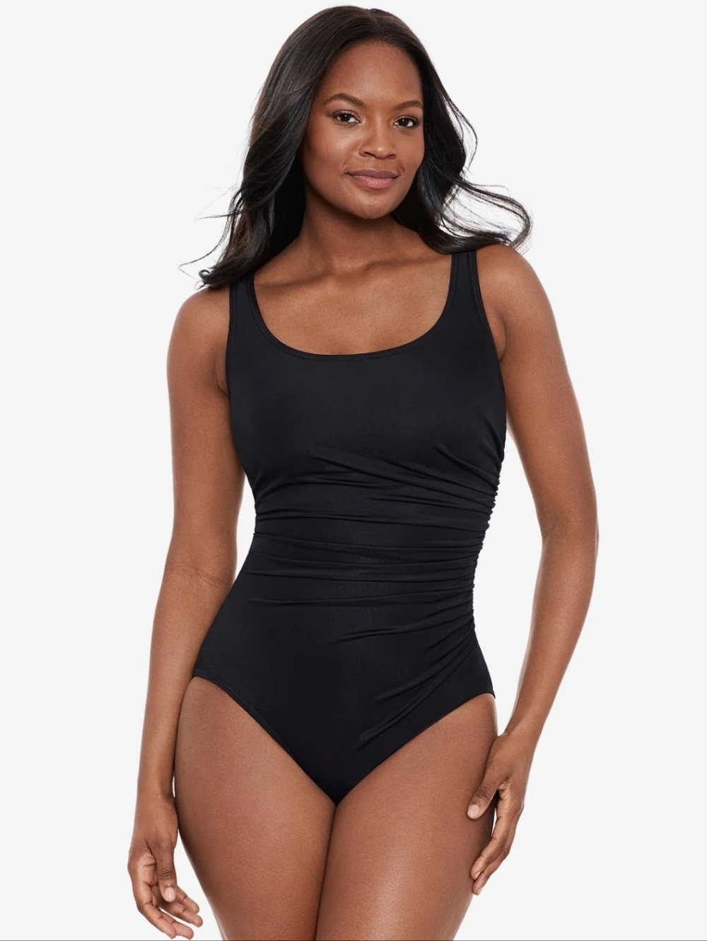 Miraclesuit Black Shirred One-Piece Swimsuit US10 DD Cup Style Sideswipe